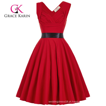 Venda por atacado Grace Karin sem mangas Sweetheart V-Back High Stretchy Retro Vintage Red 50s Vestido CL008948-2